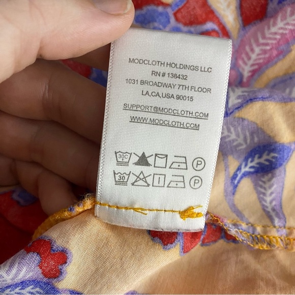 ModCloth In All My Vibrance Peasant Blouse Top 2X Orange Blue Multi Bali Floral - Picture 7 of 8